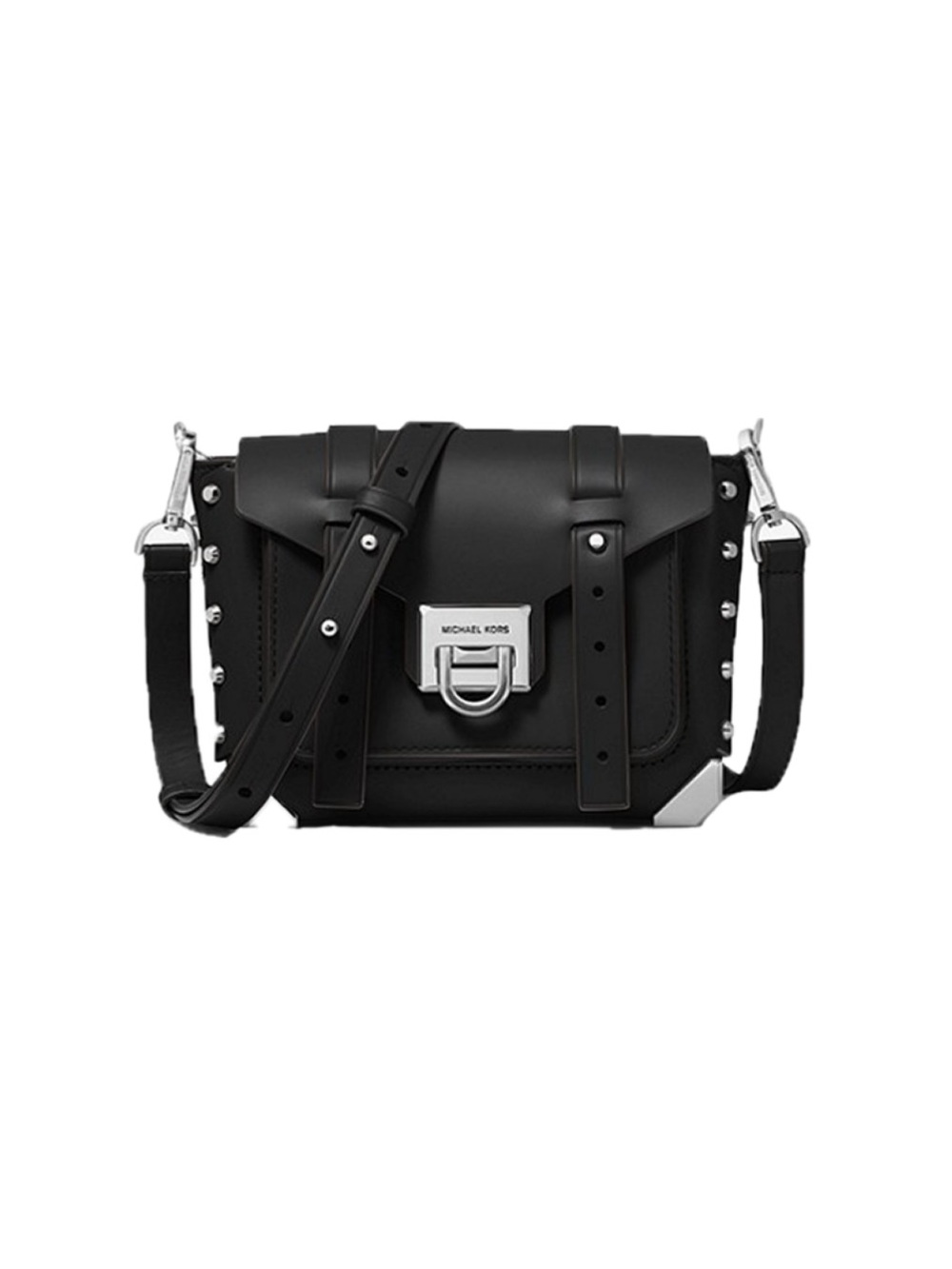 Michael Kors Manhattan Small Leather Crossbody - Black/ Silver
